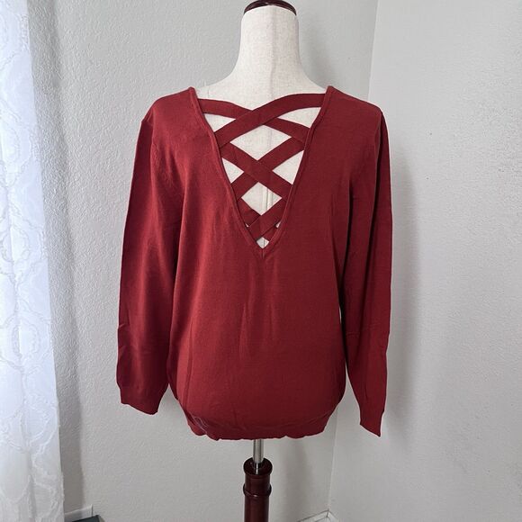 Stitch Fix Love Ellie Sweater Women XL Cross Back Orange V-Neck Long Sleeve - Picture 3 of 7